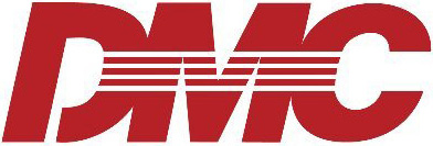 Red and white logo featuring the letters "dmc" styled with horizontal lines through each character.