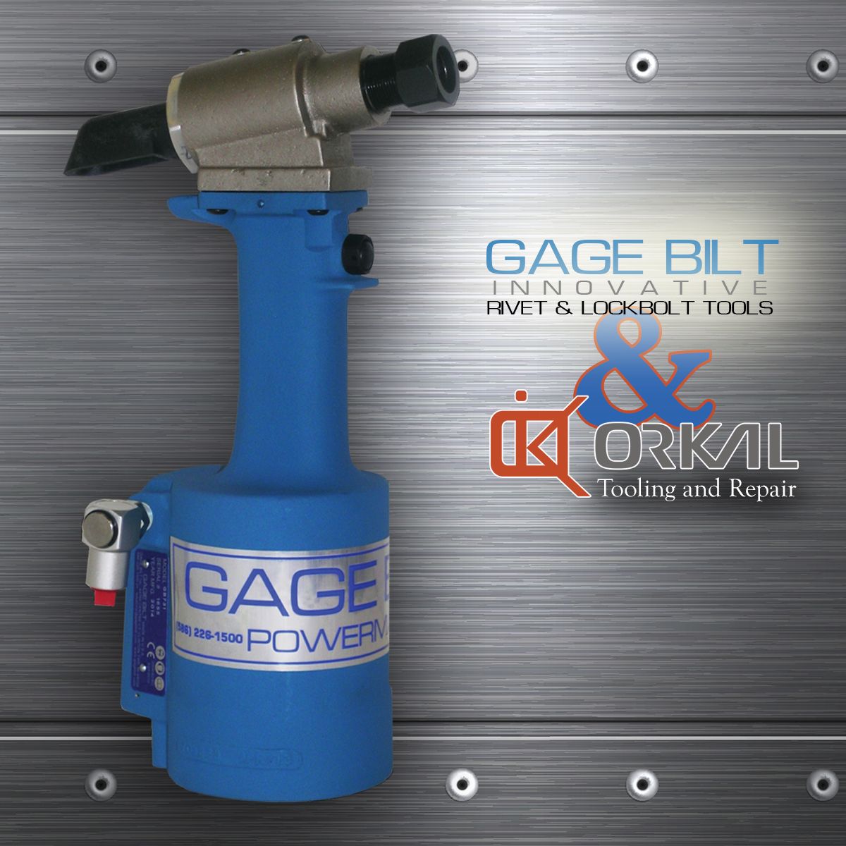 Orkal, A Gage Bilt rivet gun by Orkal Industries, showcasing their aerospace assembly solutions and aircraft-grade tooling excellence.