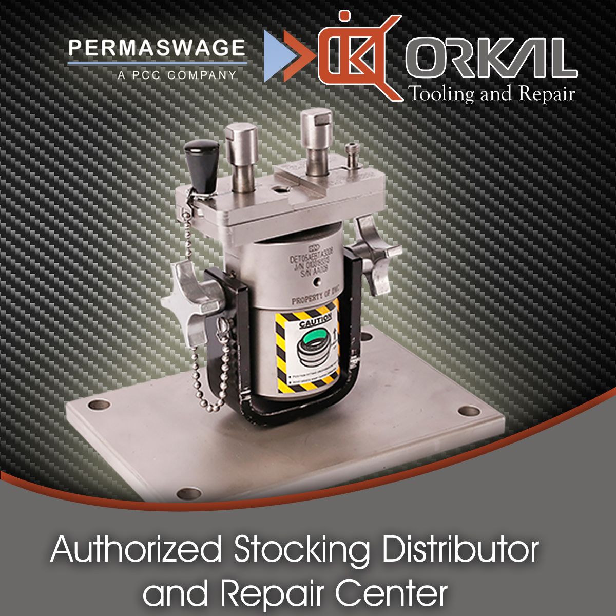 Orkal, Orkal Industries offers the Permaswage tool fixed on a metal base, complete with auto draft. 

As an authorized distributor and repair center, Orkal ensures seamless operations for aerospace fluid transfer systems. Their comprehensive services include supplying aircraft-grade fittings, providing top-notch tooling along with expert repair and logistic support.

Compliant with Aerospace Quality standards, Orkal specializes in delivering integrated Assembly Solutions that enhance supply chain efficiency in aviation contexts.