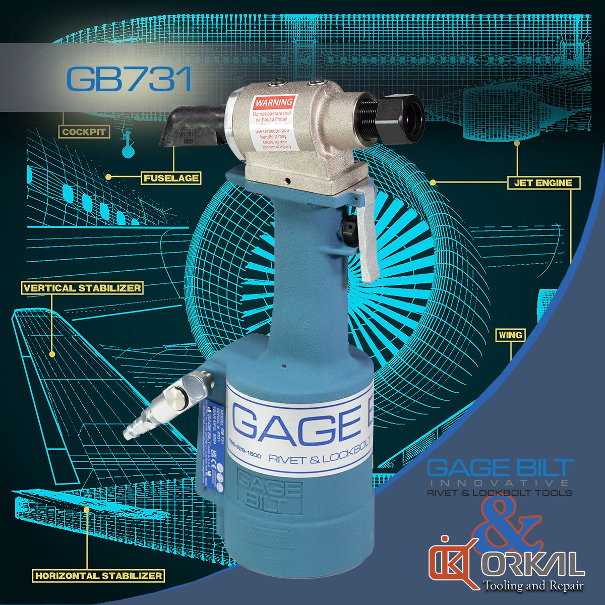 Orkal, Gage Bilt rivet tool: precision and reliability in aerospace assembly. Supported by Orkal Industries with aircraft-grade tooling and repair solutions.